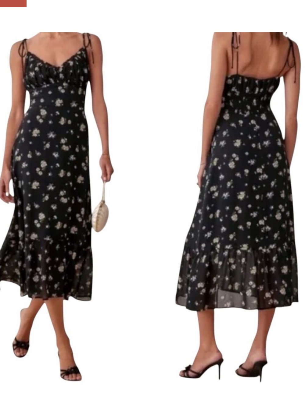 REFORMATION FLORAL COTTAGE CORE MIDI DRESS ROMANTIC BLOOMCORE BLACK SIZE 10 - Picture 3 of 3